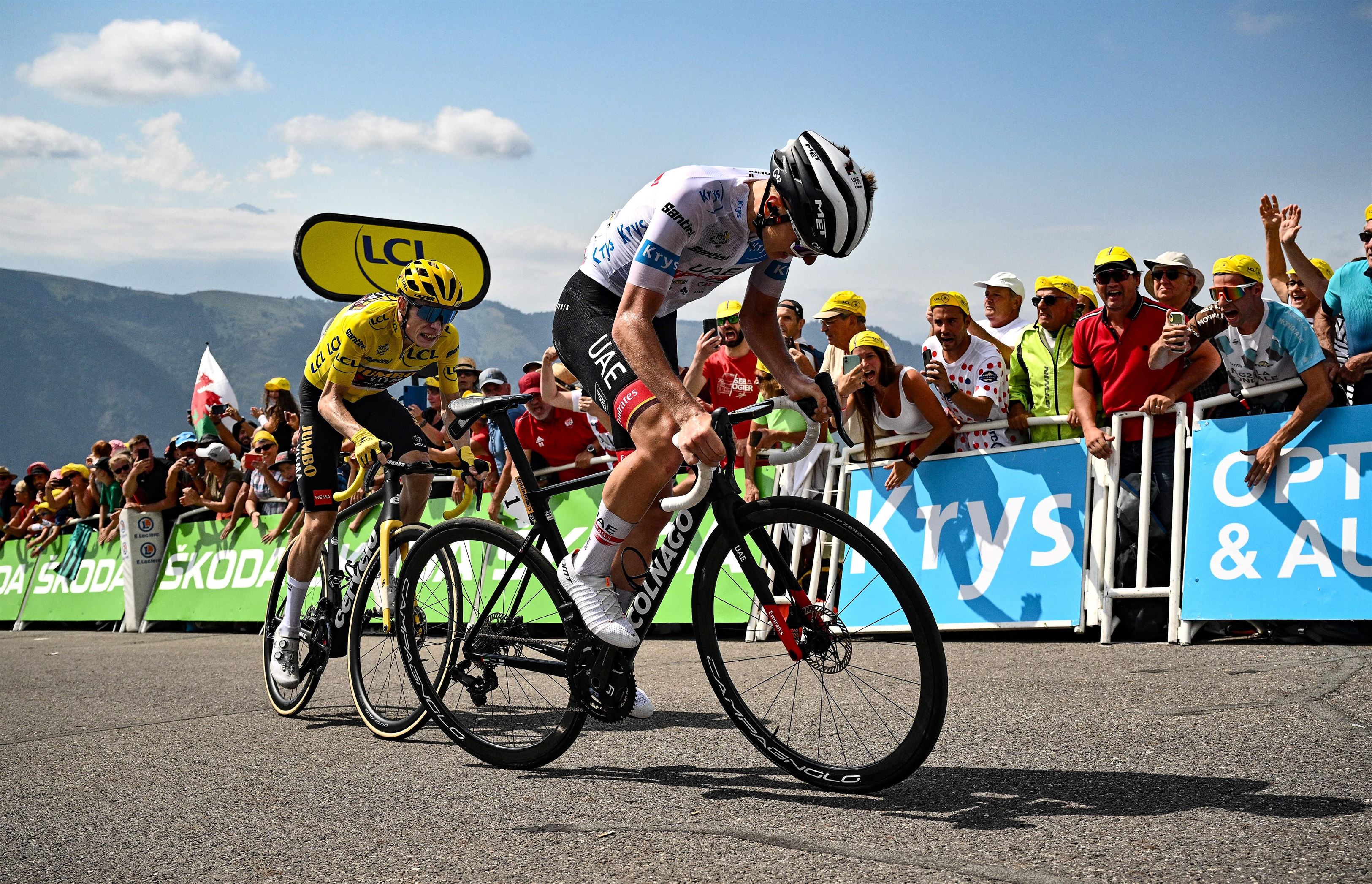 Jonas Vingegaard and Tadej Pogacar on the Planche des Belles Filles in the 2022 Tour de France.